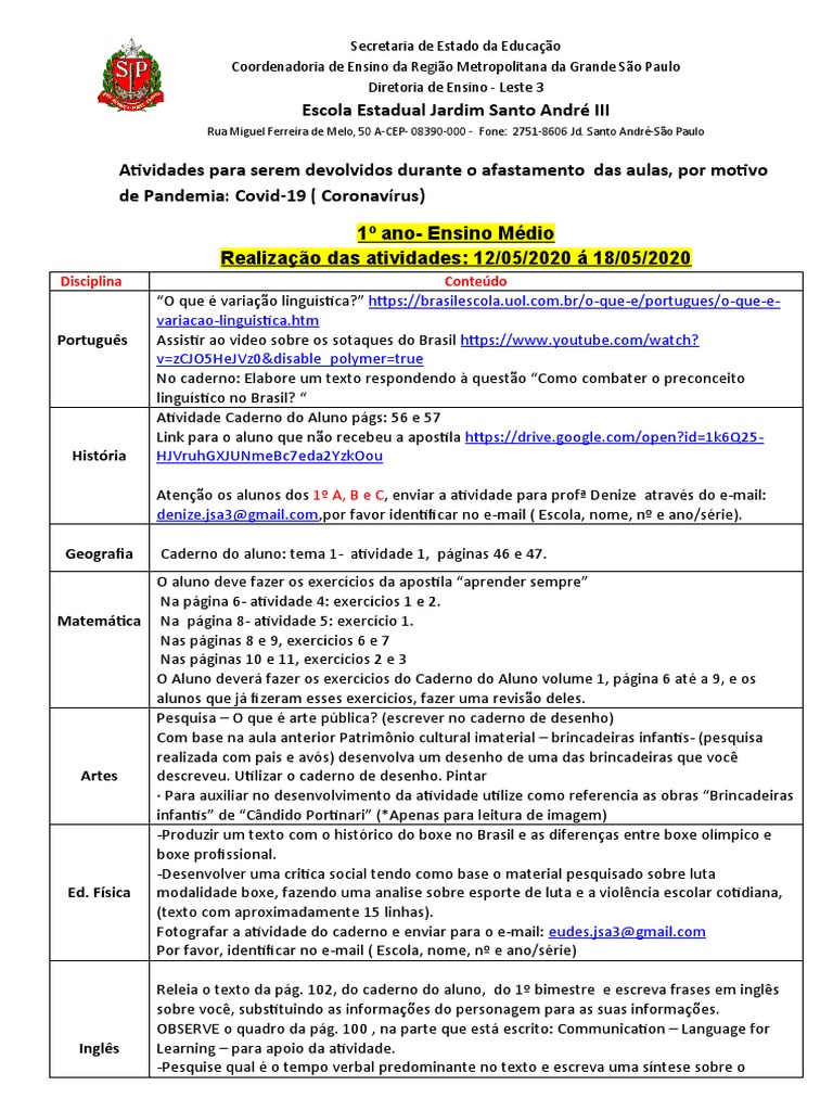 Atividades de Geografia - E.E. Jardim Santo André III | PDF ...