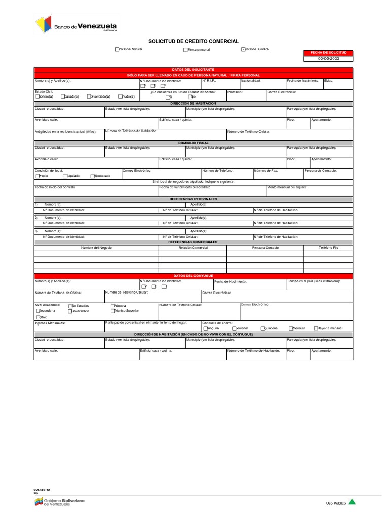 Solicitud de Credito Comercial | PDF | Bancos | Préstamo hipotecario