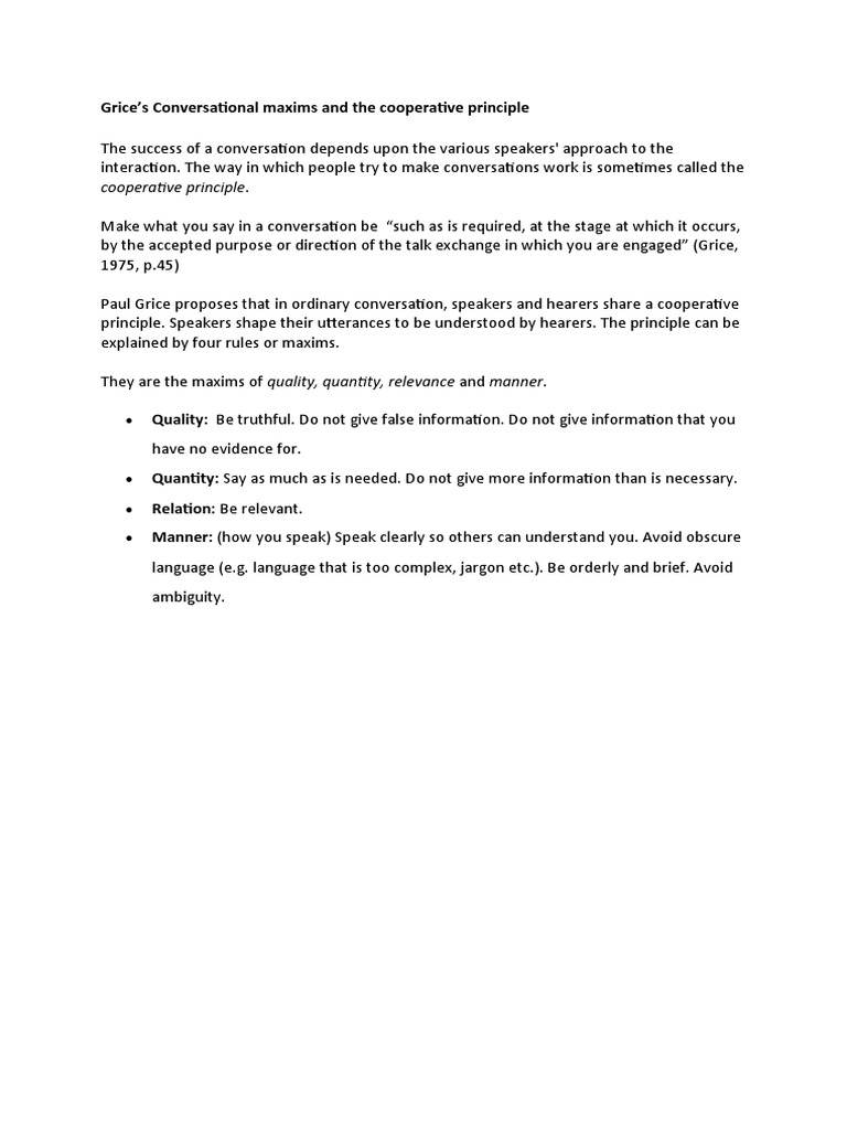 Grices Maxims Handout | PDF | Career & Growth | Social Science