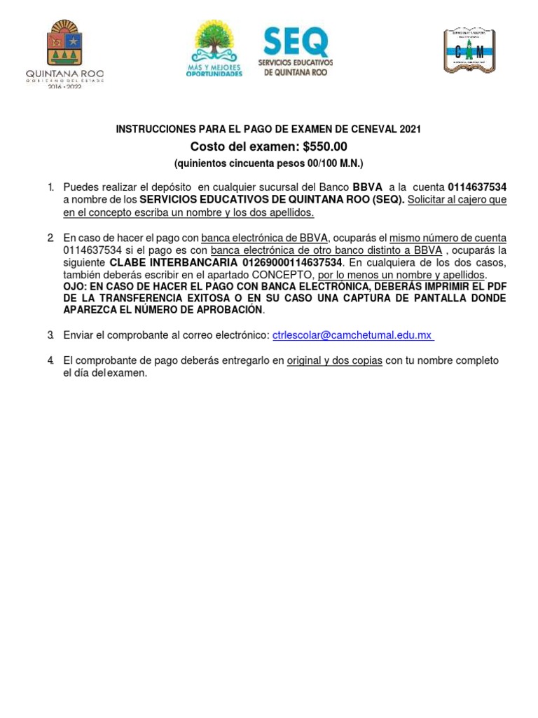 Instrucciones de Pago CENEVAL 2021 | PDF | Finanzas y dinero