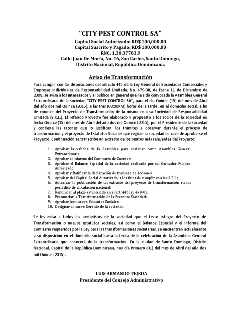 Plubicacion de periodico city pest control srl pdf gobierno