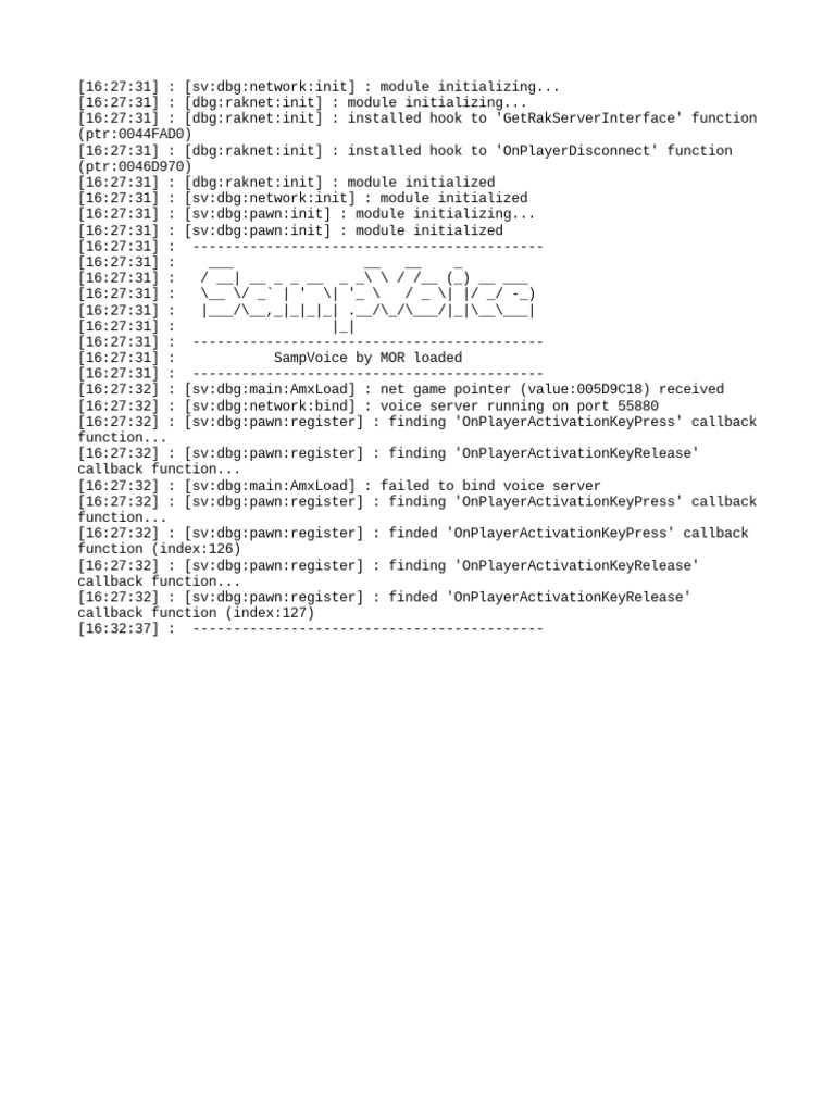 SAMP Voice Server Initialization Log | PDF