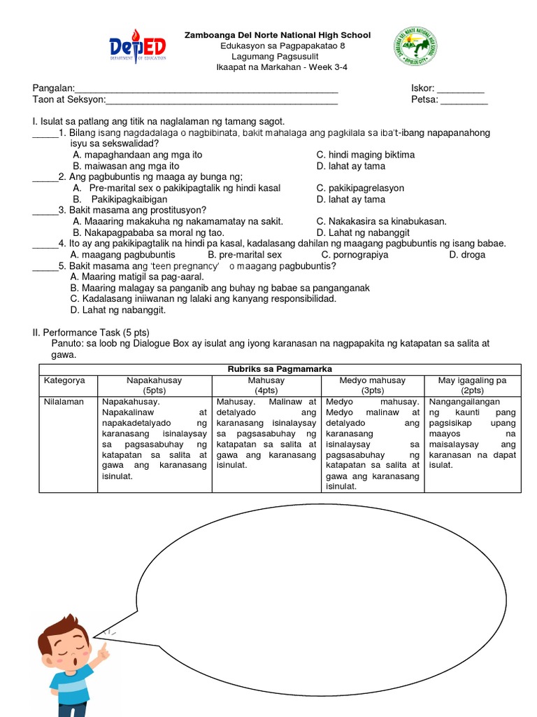 EsP 8 Summative Test Quarter 4 WK 3 4 | PDF