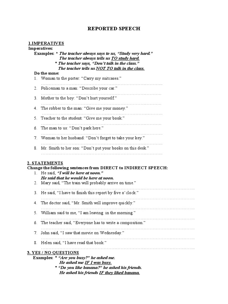 Reported Speech Exercises | PDF | Language Arts & Discipline | Self ...