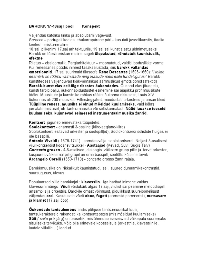 BAROKK Konspekt | PDF
