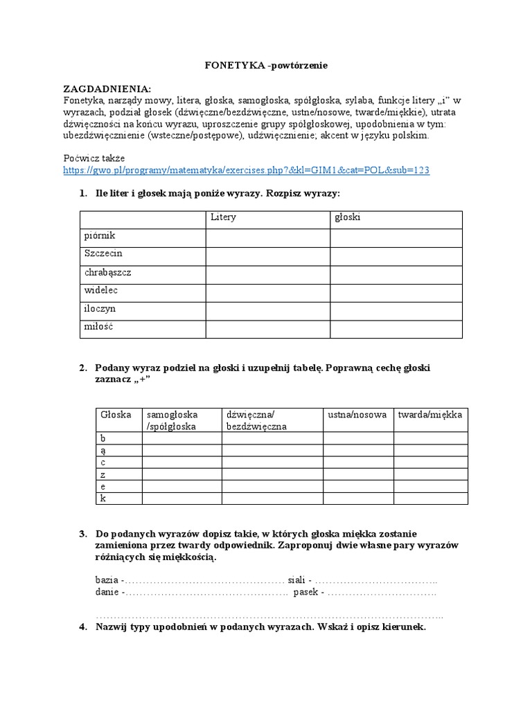 Test Z Fonetyki Klasa 8 Karta Pracy - Fonetyka | PDF