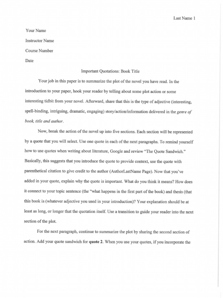 1 Reading - Template Important Quotations Paper | PDF