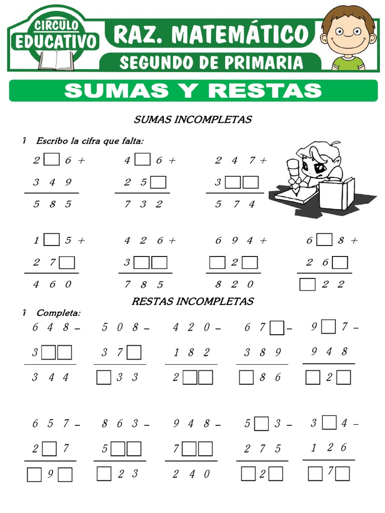 Sumas y Restas de Numeros de 3 Cifras para Segundo de Primaria | PDF ...