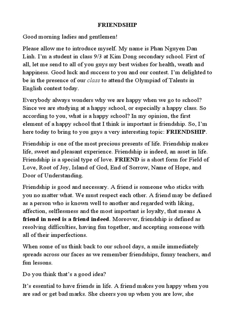 The Importance of Friendship in Life | PDF | Friendship