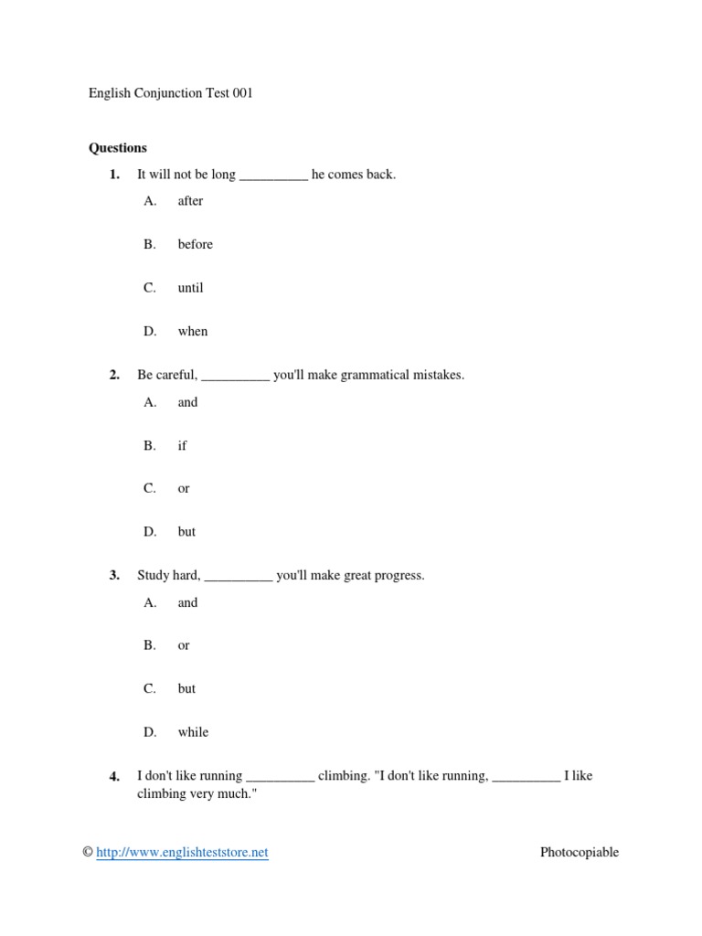English Conjunctions Test | Conjunctions MCQ Class 6 (Online Available ...