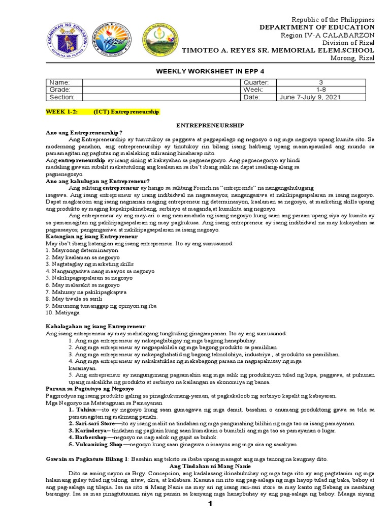 Quarter 4-Epp 4 | PDF