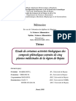 Etude de Certaines Activités Biologiques