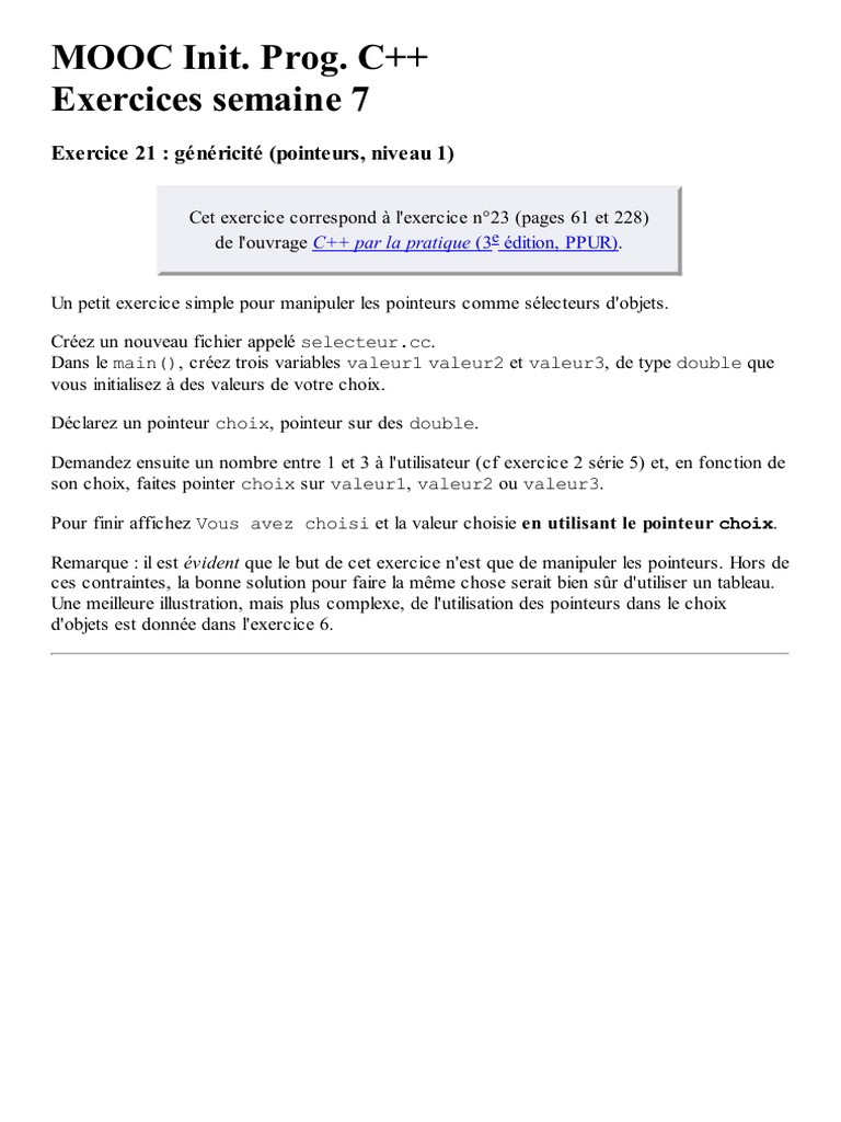 Exercices C++ : Pointeurs et Références | PDF | Pointeur (programmation ...