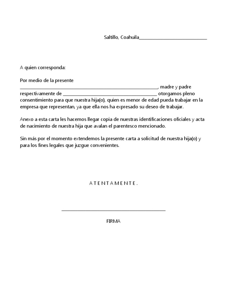 Carta de permiso para trabajar menores | PDF | Derecho