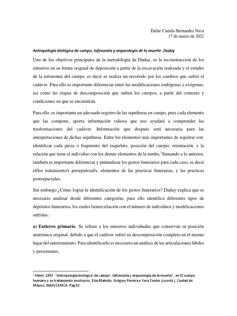 Análisis de Entierro Primario según Duday | PDF | Descomposición | Entierro