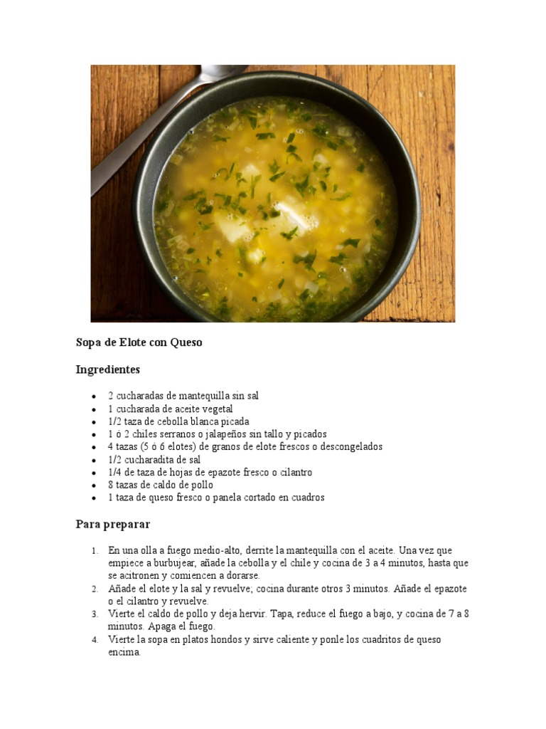 Sopa de Elote Con Queso | PDF