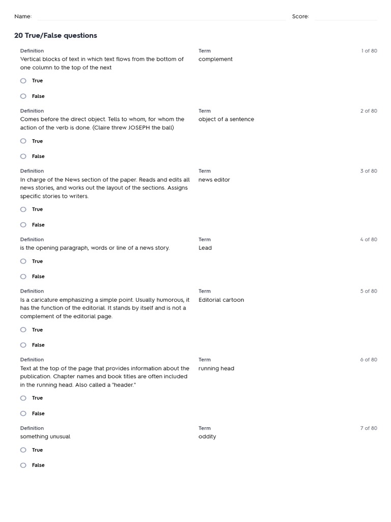 MIDTERM Test Campus Journalism Quizlet PDF Verb Newspapers