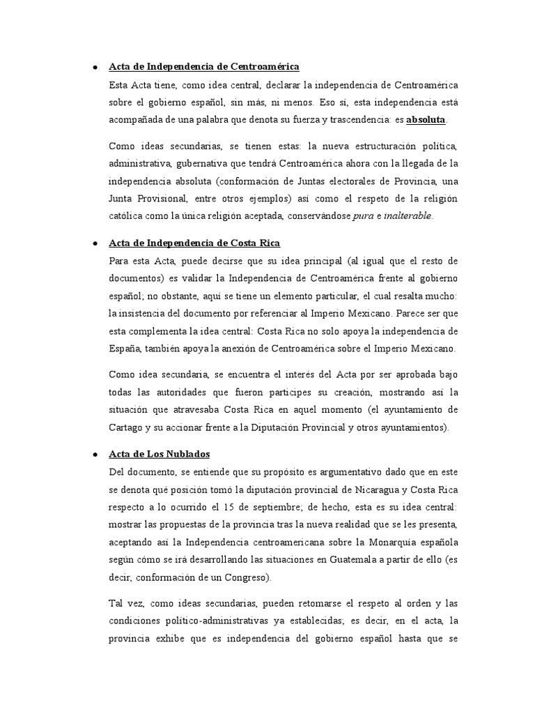 Actas de independencia centroamericana declaraciones de soberanía y