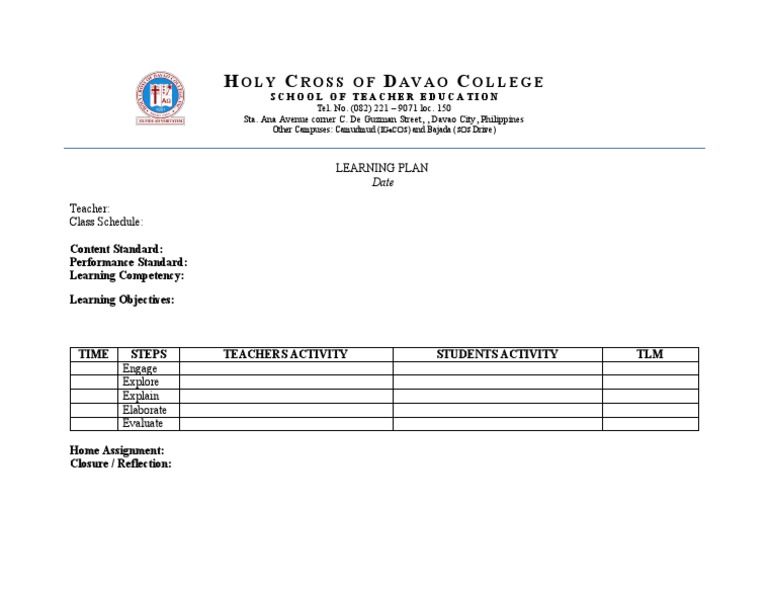 Five E Lesson Plan Template | PDF