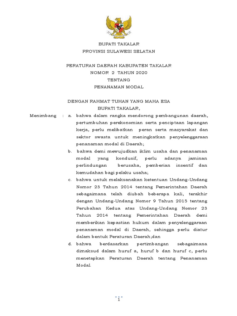 Peraturan Daerah No 2 2020 Peraturan Daerah Kabupaten Takalar Nomor 2 ...