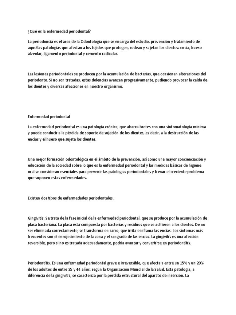 Enfermedad Periodontal | PDF | Odontología | Especialidades Medicas