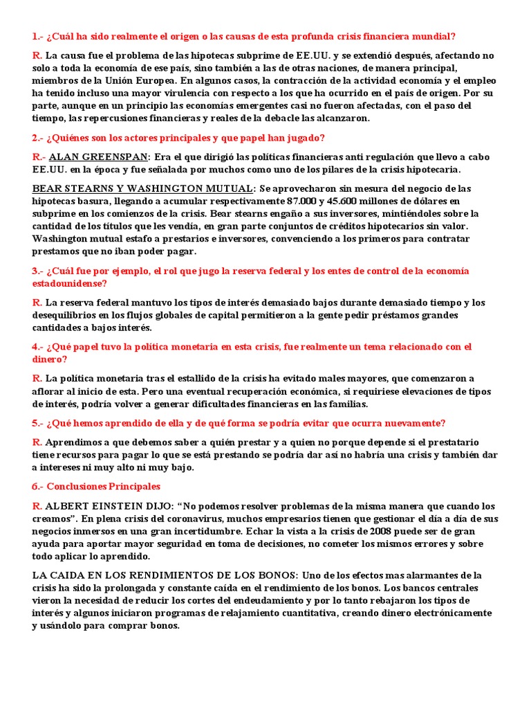 Causas y Lecciones de la Crisis Financiera | PDF | Crisis financiera de ...