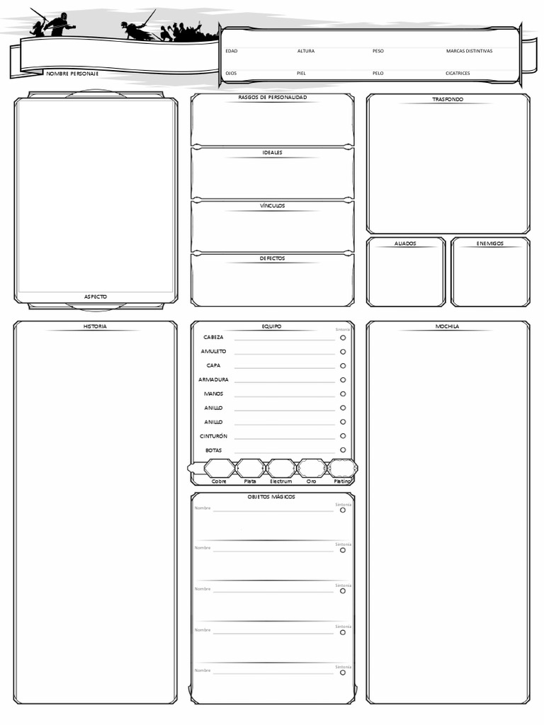 Dragones Y Mazmorras En Espa ol Ficha Simplificada Segunda Hoja 