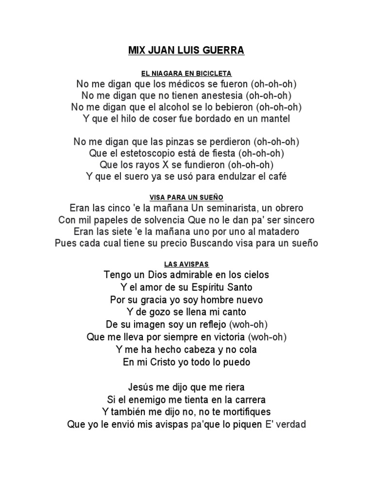 Letras de Juan Luis Guerra: Mix Bailable | PDF | Amor