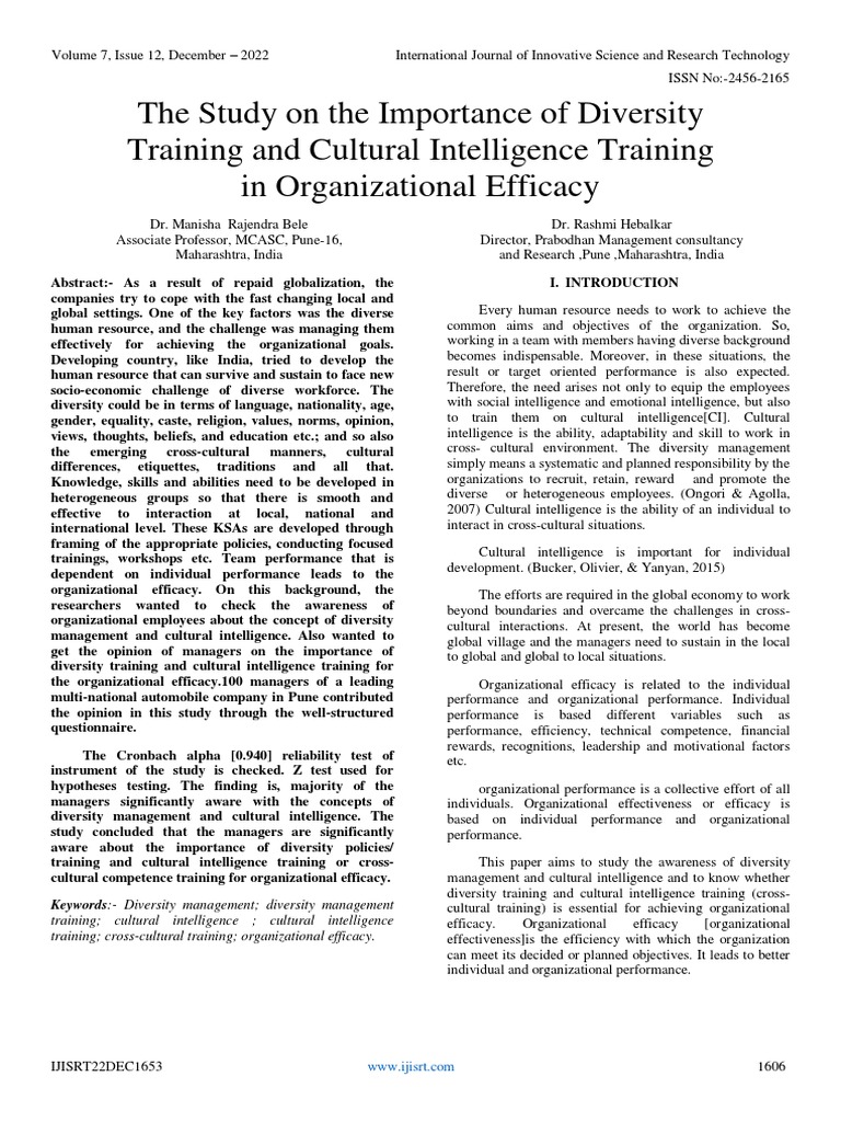 The Study On The Importance of Diversity Training and Cultural