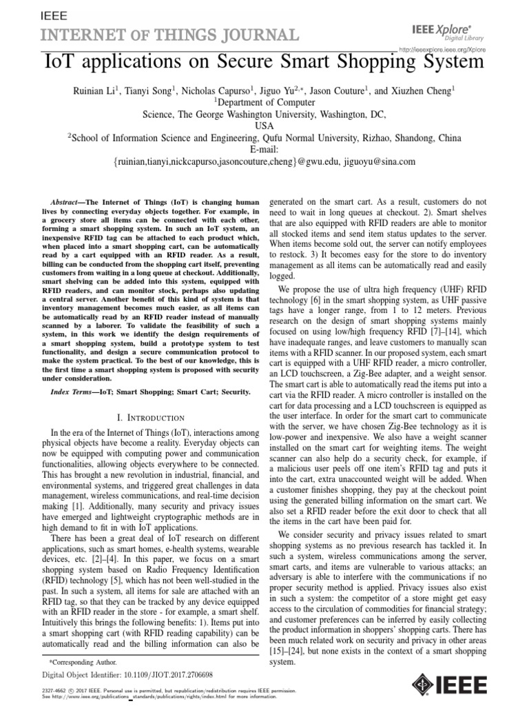 Secure IoT Smart Shopping System | PDF | Radio Frequency Identification ...