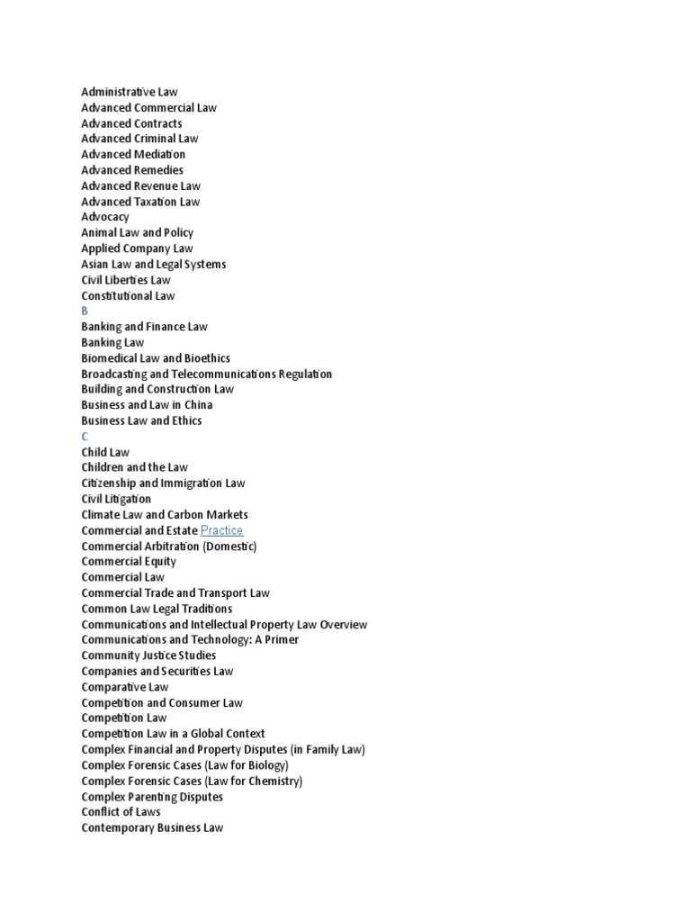 bachelor of legislative law subjects