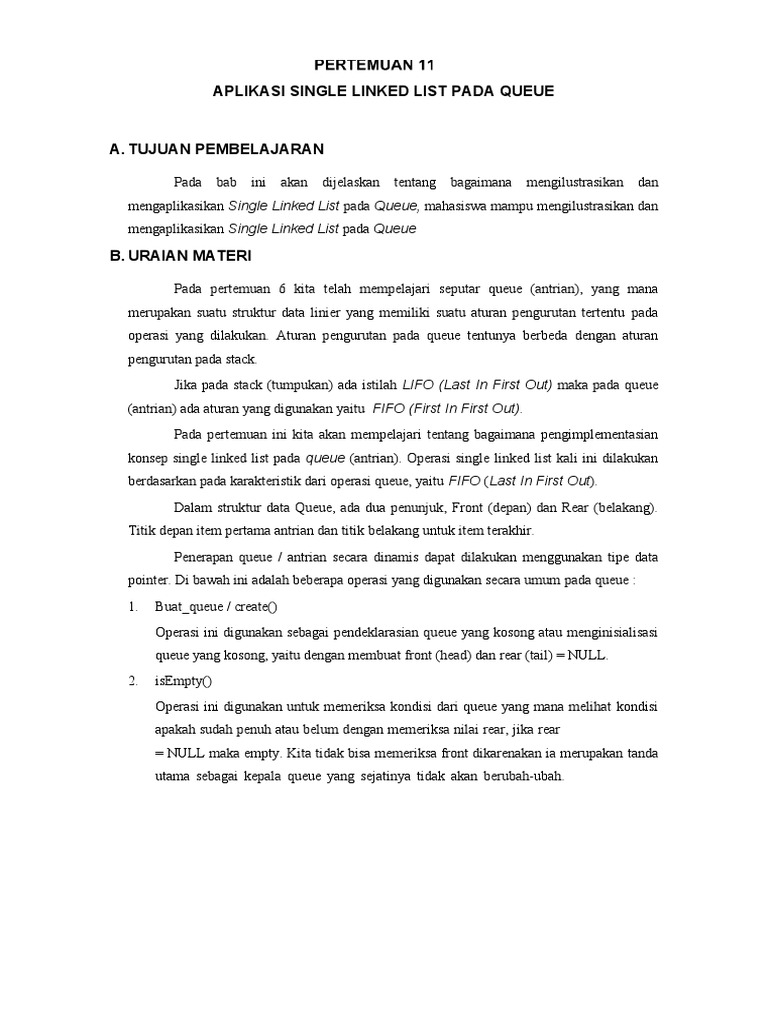 Kekurangan Single Queue dalam Linked List | PDF