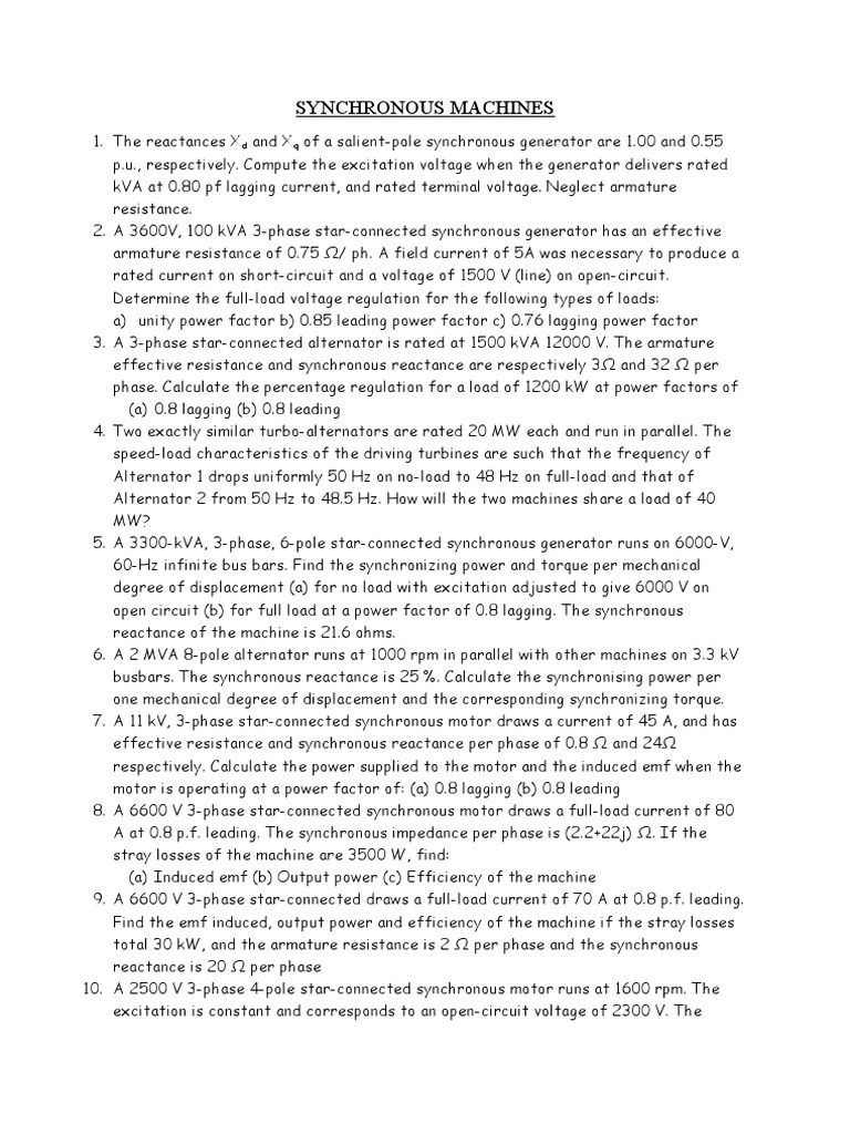 Synchronous Motor Power Calculations | PDF | Electric Motor | Electric ...