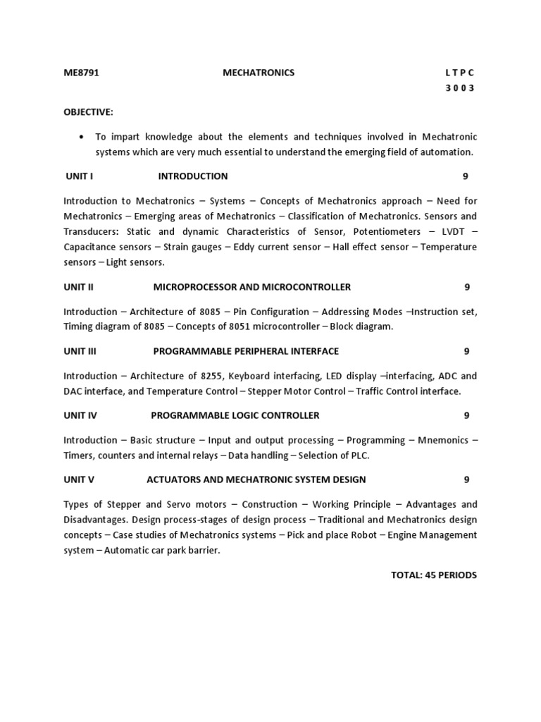 ME8791 Syllabus PDF Microcontroller Programmable Logic Controller
