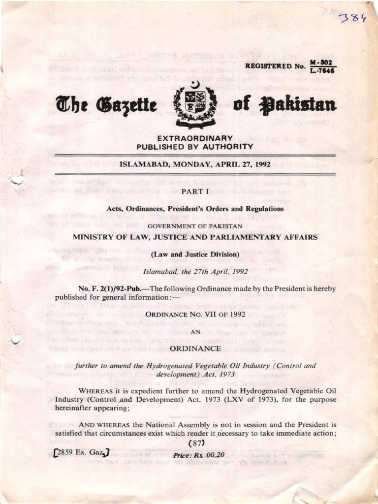 Hydrogenated Vegetable Oil Industry or 4 Orninace 1992 PDF