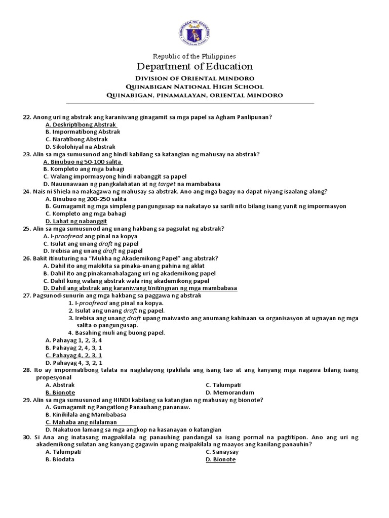 Department of Education: Republic of The Philippines | PDF