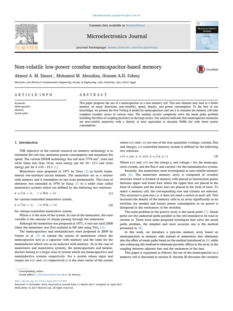Non-Volatile Memcapacitor Based Memory | PDF | Dynamic Random Access ...