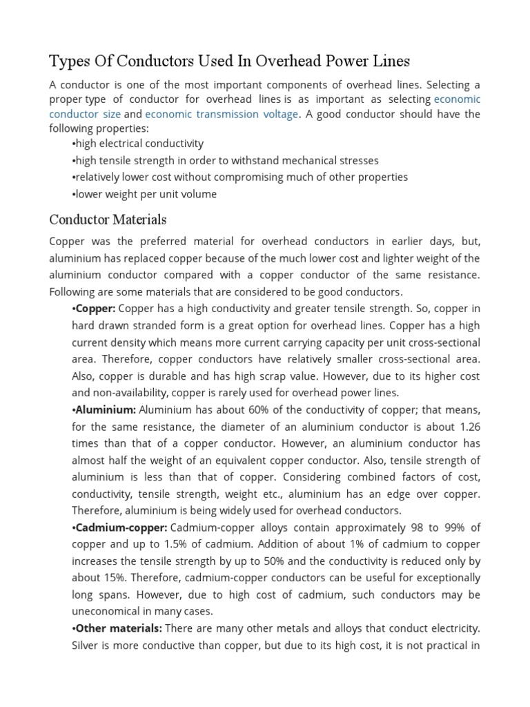 Types of Conductors for Power Lines | PDF | Electric Current ...