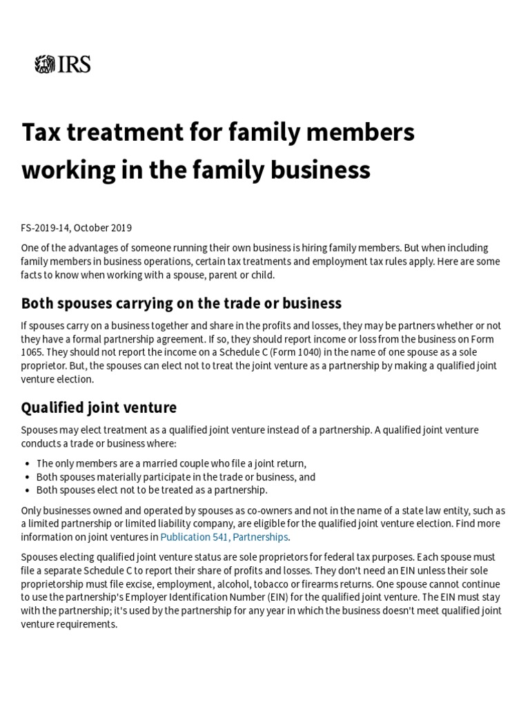 Tax Treatment For Family Members Working in The Family Business