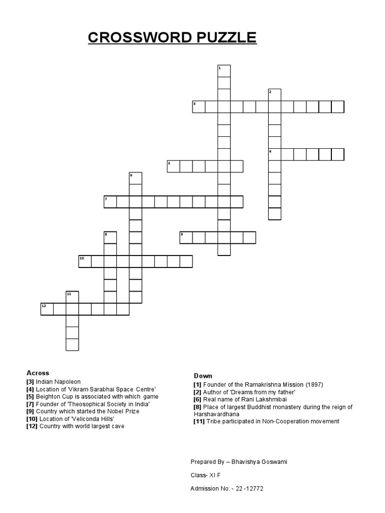 Crossword Puzzle Pdf