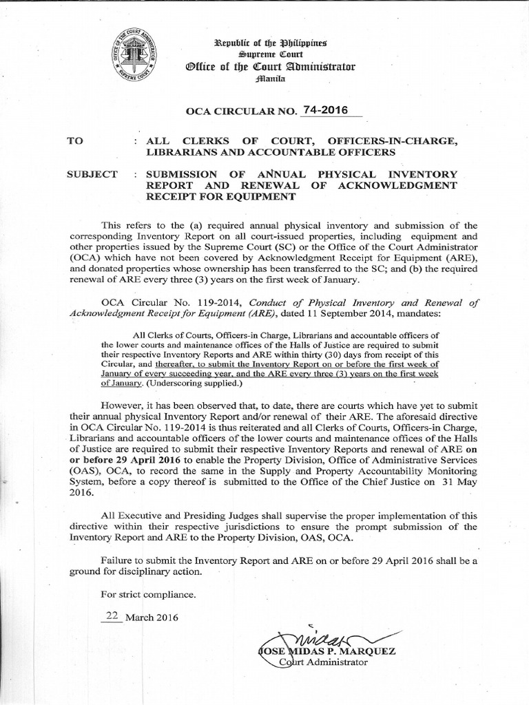 OCA Circular No. 74 2016 | PDF