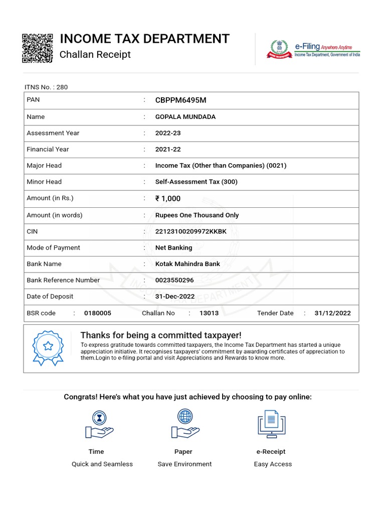 How Can I Get Income Tax Paid Challan Copy Online