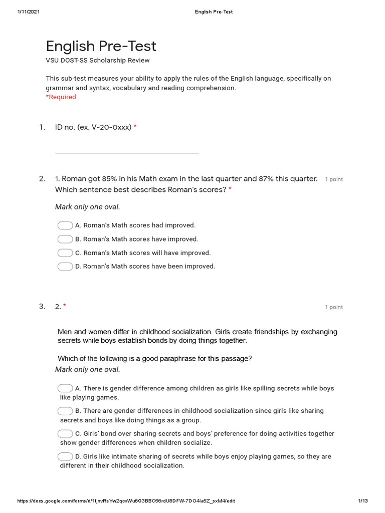 English PostTest PDF English Language Mathematics