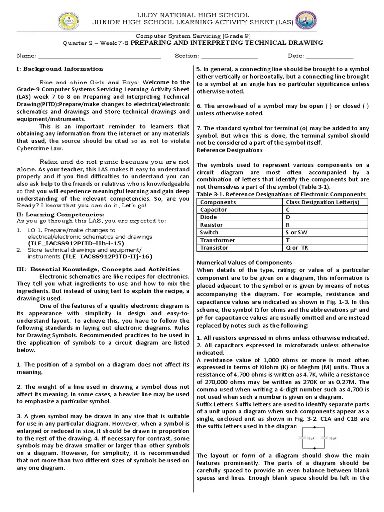 Grade 9 Technical Drawing LAS | PDF | Capacitor | Electricity