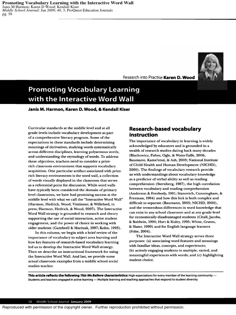 Harmon j m wood k d keser k 2009 promoting vocabulary