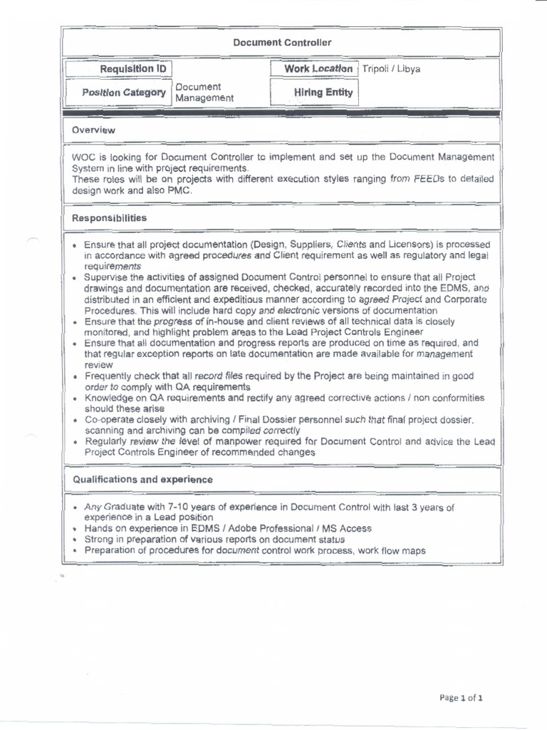 Document Controller Role Overview | PDF | Business | Information Technology