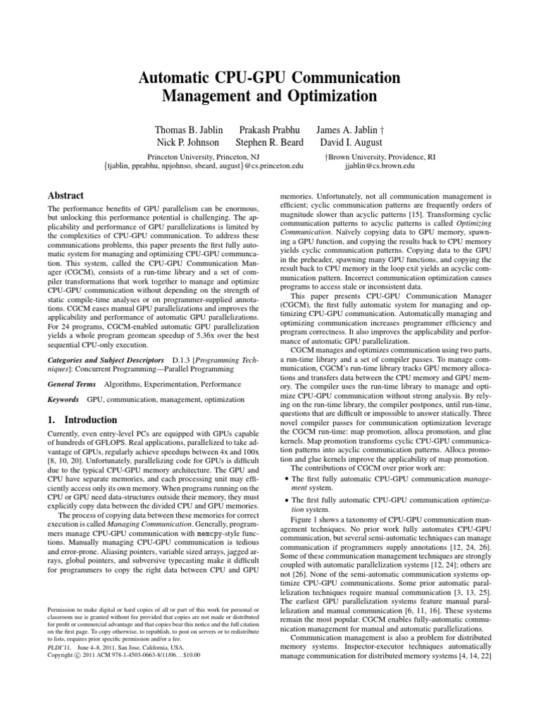 Automatic GPU-CPU Communication Management & Optimization | PDF ...