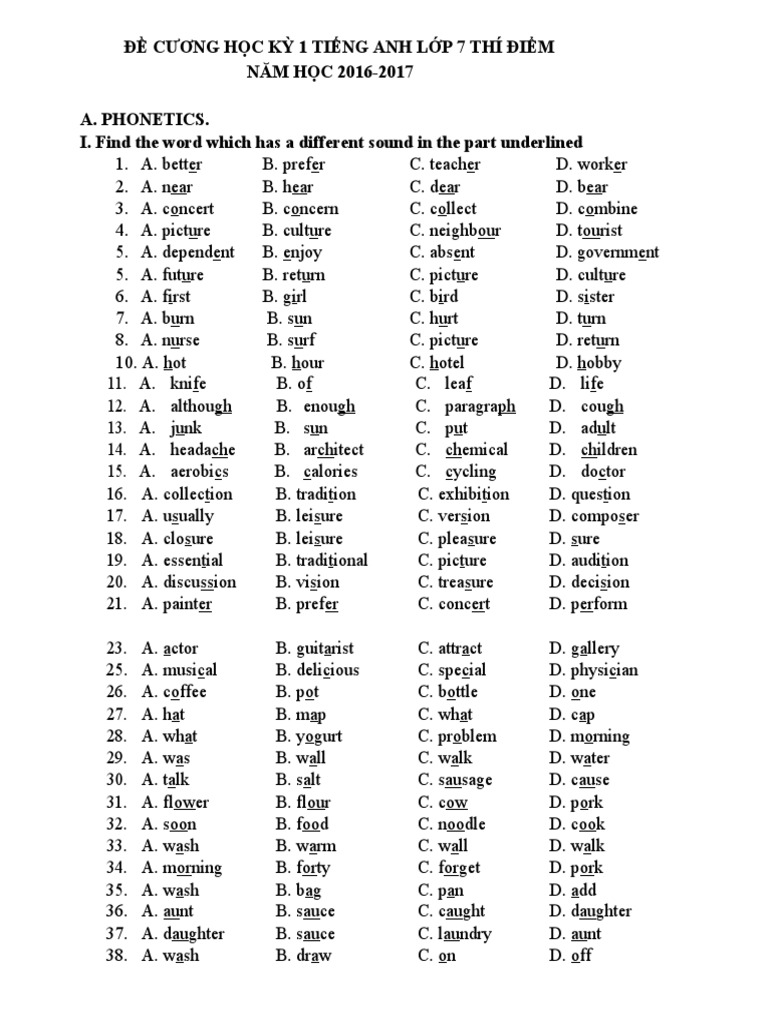 Semester 1 english curriculum for 7th grade experimental class 2016