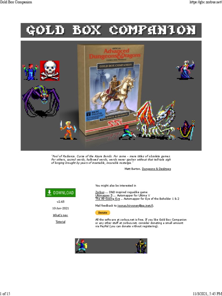 Gold Box Companion Website Info PDF Gaming Role Playing Games