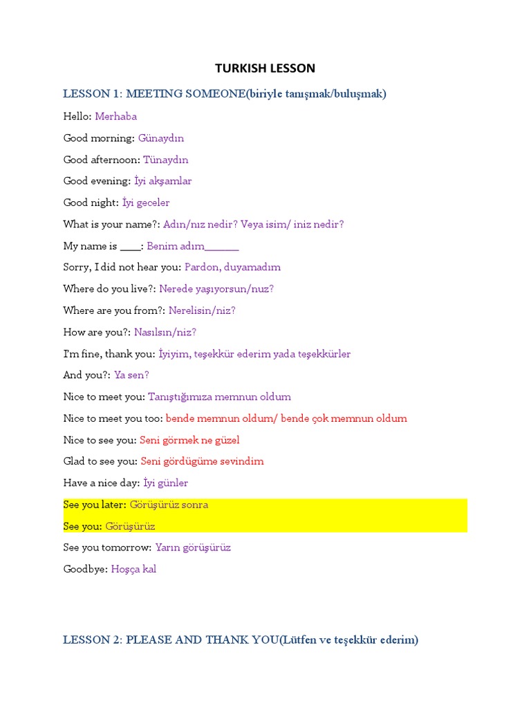 Turkish Lesson | PDF